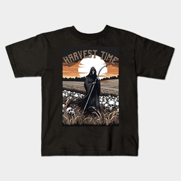 Harvest Time Reaper Kids T-Shirt by SunGraphicsLab